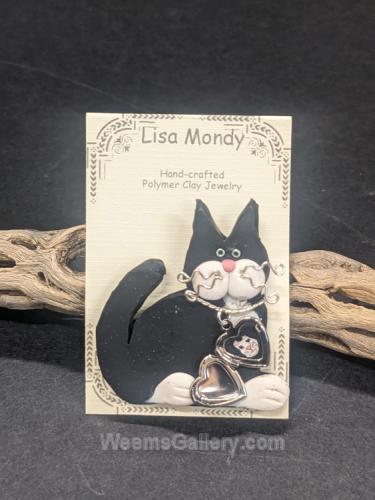 Black & White Cat w/Locket Pin by Lisa Mondy